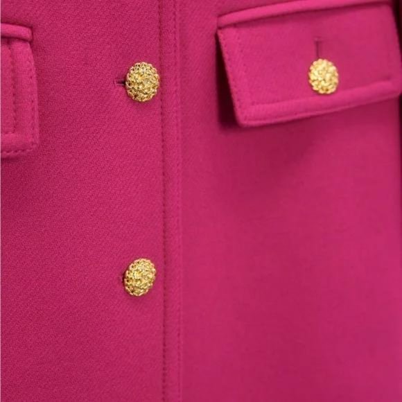 ZARA LIMITED EDITION FUCHSIA WOOL COAT GOLD BUTTONS - Picture 7 of 8